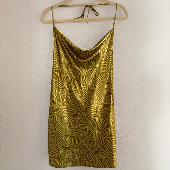 H&M Divided Green silk funky pattern retro mini dress - Picture 1 of 3